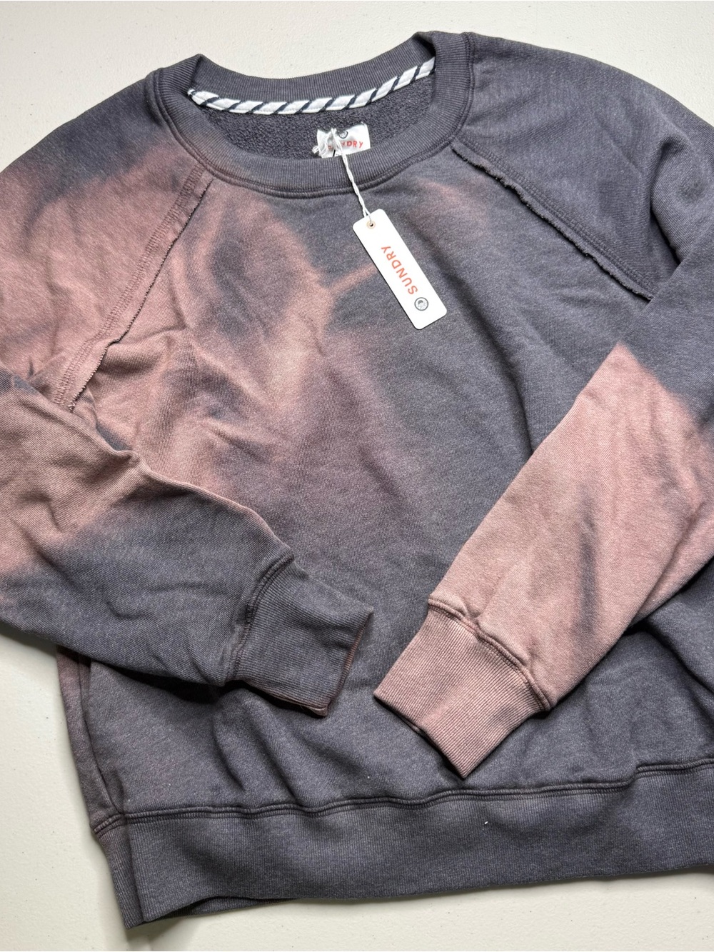 Sundry Gray Bleach Wash Crewneck Sweatshirt XS French Terry NWT